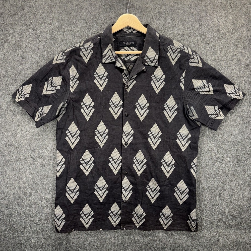 Allsaints Shirt Mens Medium Linen Blend Camp Collar Hawaiian Murzik Short Sleeve